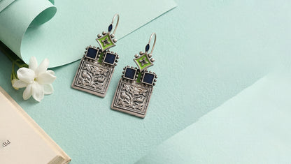 Sangeeta Boochra Contemporary Floral Silver Danglers