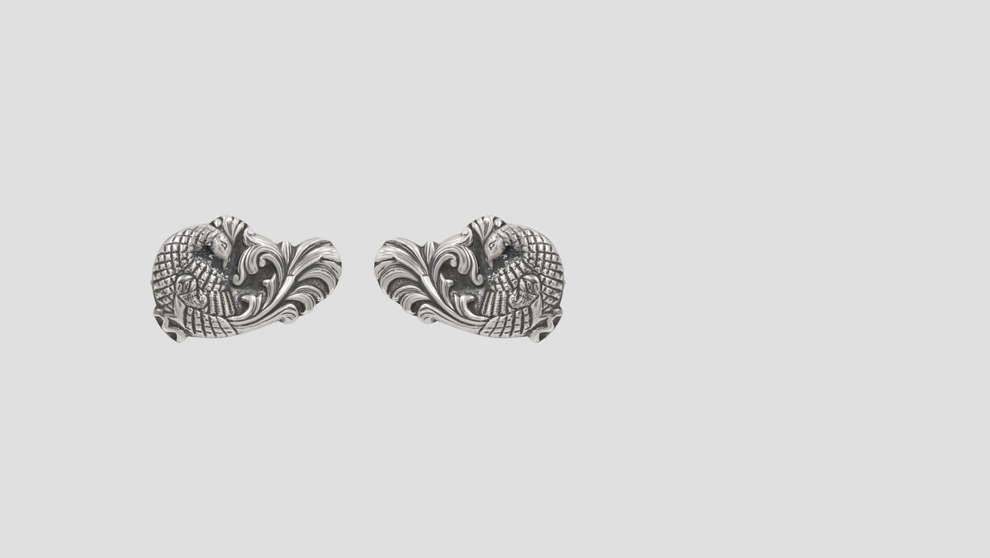 Royal Peacock Motif Silver Stud Earrings