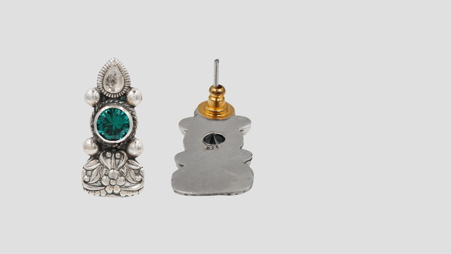 Sangeeta Boochra Handcrafted Oxidised Silver Heritage Floral Earrings