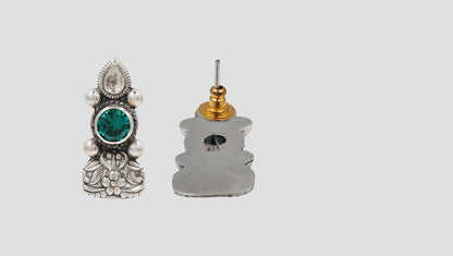 Sangeeta Boochra Handcrafted Oxidised Silver Heritage Floral Earrings