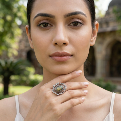 Sangeeta Boochra Ethnic Handcrafted Silver Statement Ring