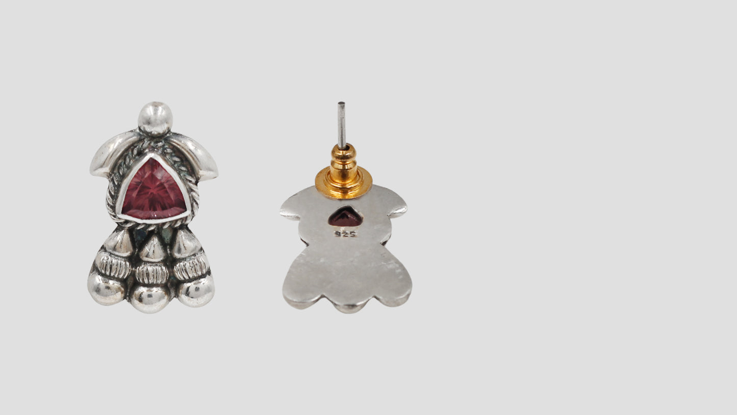 Oxidised Silver Stud Earrings with Ruby Red Trillion Stone – Sangeeta Boochra