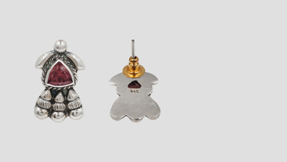 Oxidised Silver Stud Earrings with Ruby Red Trillion Stone – Sangeeta Boochra