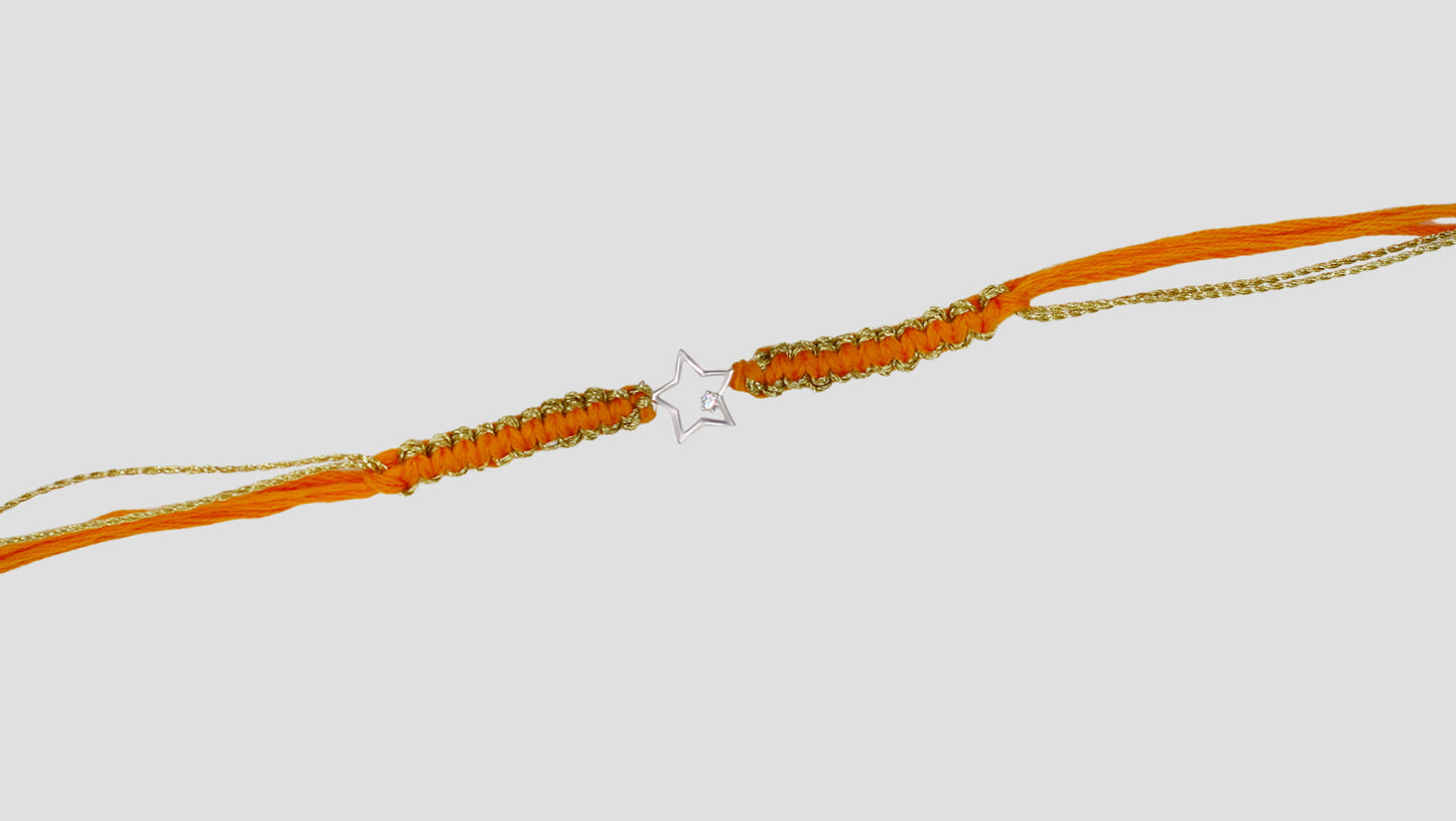 925 Sterling Silver Star Rakhi with Orange Thread | Sangeeta Boochra