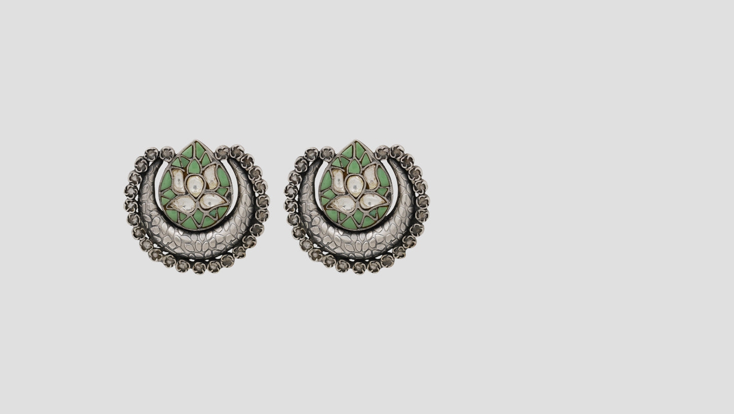 Sangeeta Boochra Heritage Lotus Oxidised Silver Earrings
