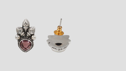 Handcrafted Oxidised Silver Pink Stone Stud Earrings | Sangeeta Boochra