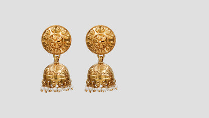 Sangeeta Boochra Traditional Floral Motif Gold-Plated Jhumka Earrings