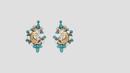 Sangeeta Boochra Dual-Tone Turquoise Peacock Silver Earrings
