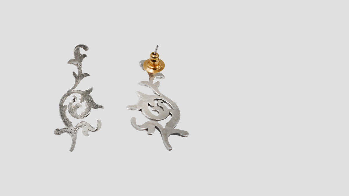 Sangeeta Boochra Oxidized Sterling Silver Vine Motif Earrings