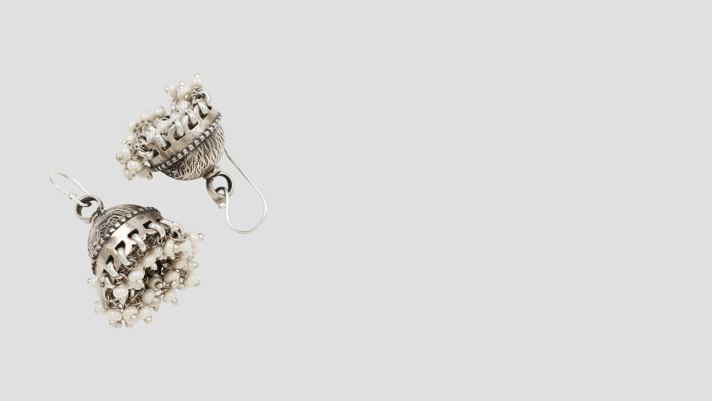Classic Beauty: 925 Silver Jhumkas with Pearl Accents