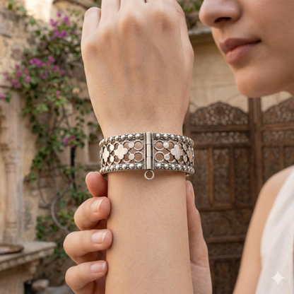Sangeeta Boochra Handcrafted Floral Motif Oxidised Silver Bangle