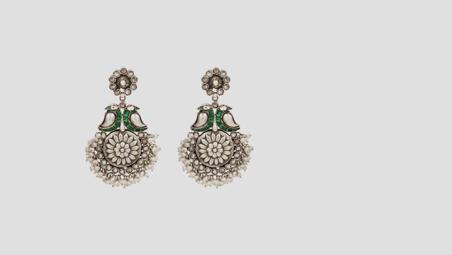 Sangeeta Boochra Handcrafted Bird Motif Oxidised Silver Earrings