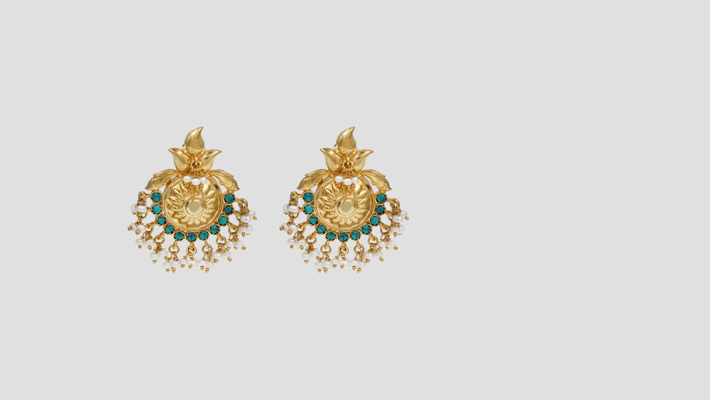 Sangeeta Boochra Artisan Gold Plated Earrings with Turquoise & Pearl Detailing