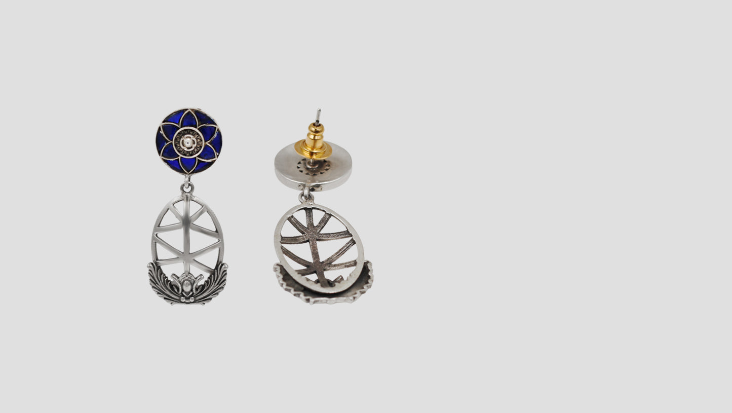 Sangeeta Boochra Artisan Sterling Silver Blue Floral Statement Earrings