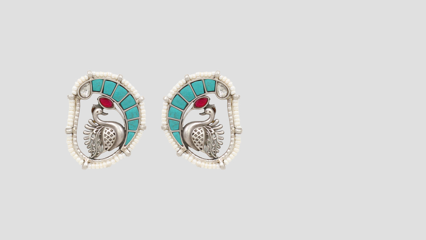 Sangeeta Boochra Traditional Peacock Motif Kundan Silver Earrings