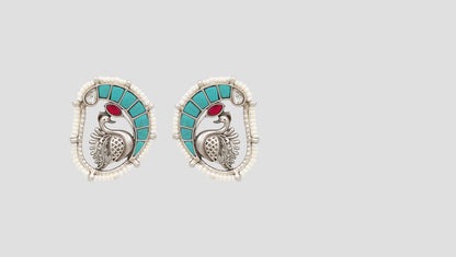 Sangeeta Boochra Traditional Peacock Motif Kundan Silver Earrings