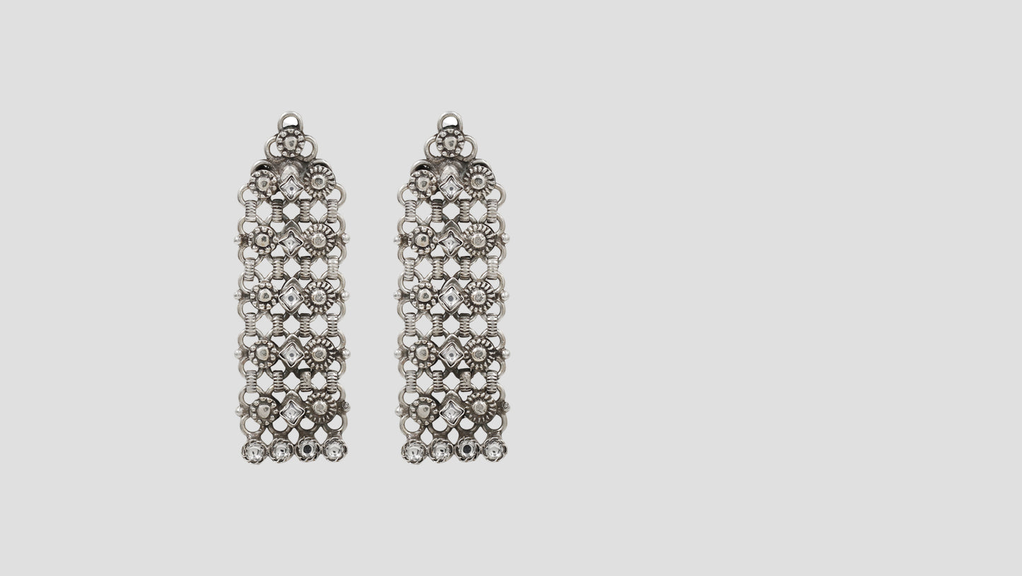 Sangeeta Boochra Handcrafted Silver Long Statement Earrings