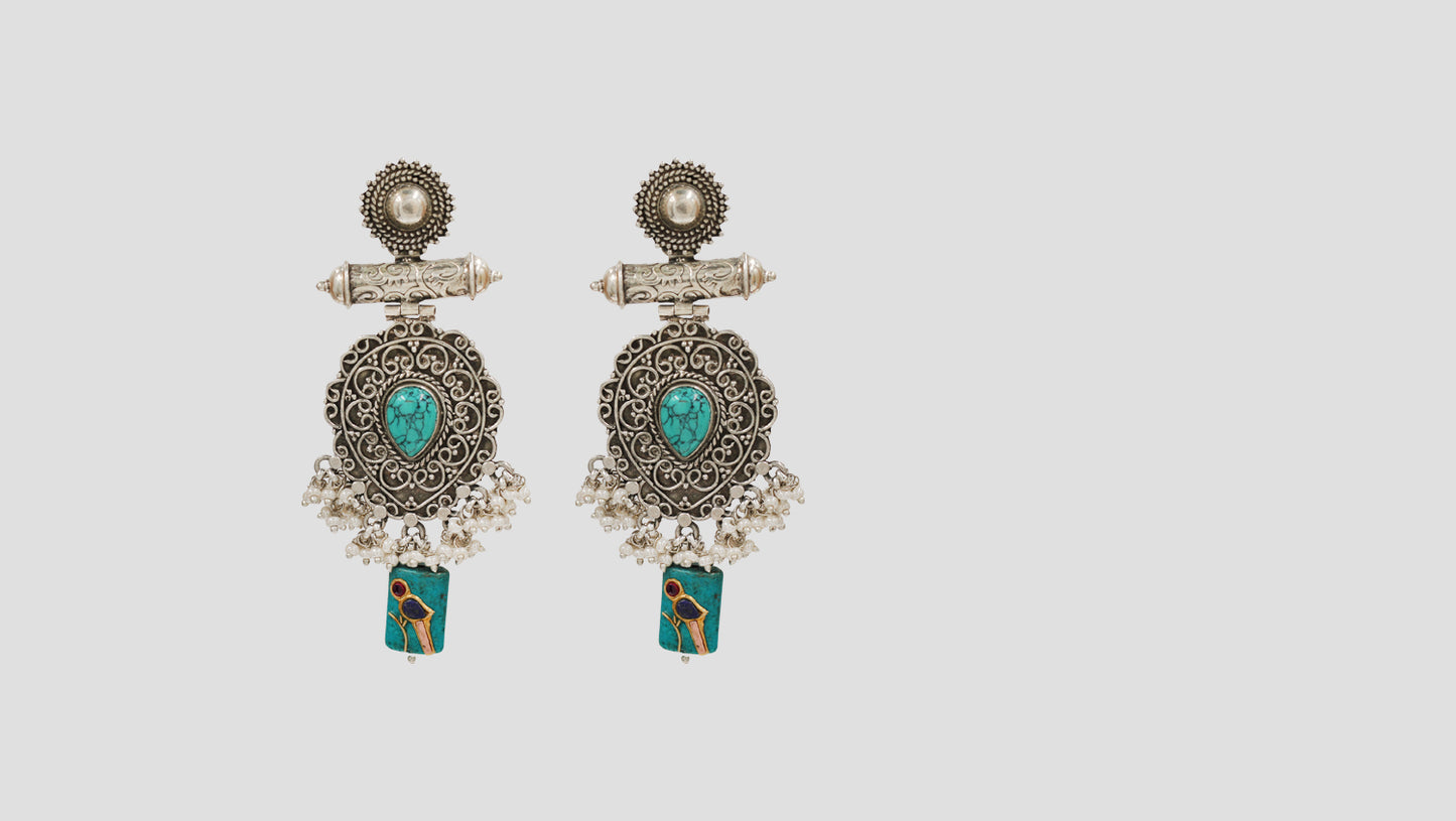 Handcrafted Oxidised Silver Turquoise Earrings for Women | Sangeeta Boochra