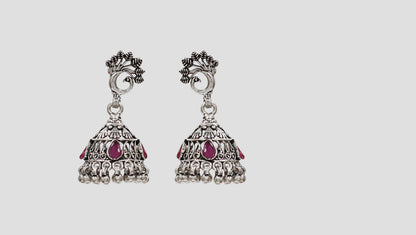 Sangeeta Boochra Vintage Peacock Motif Oxidised Silver Statement Earrings