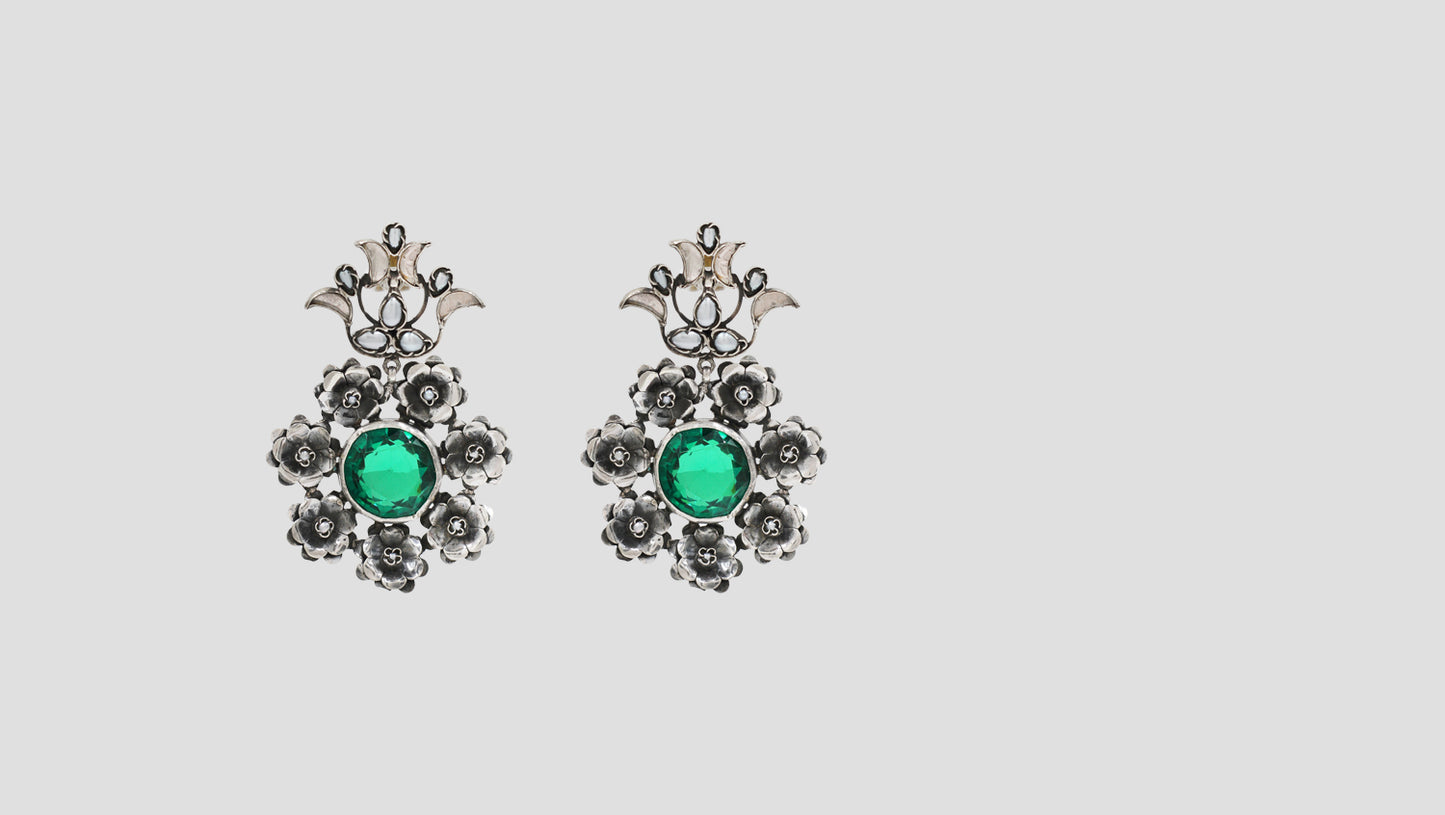 Sangeeta Boochra Floral Statement Silver Danglers