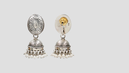 Sangeeta Boochra Handcrafted Oxidised Silver Pearl Jhumka Earrings