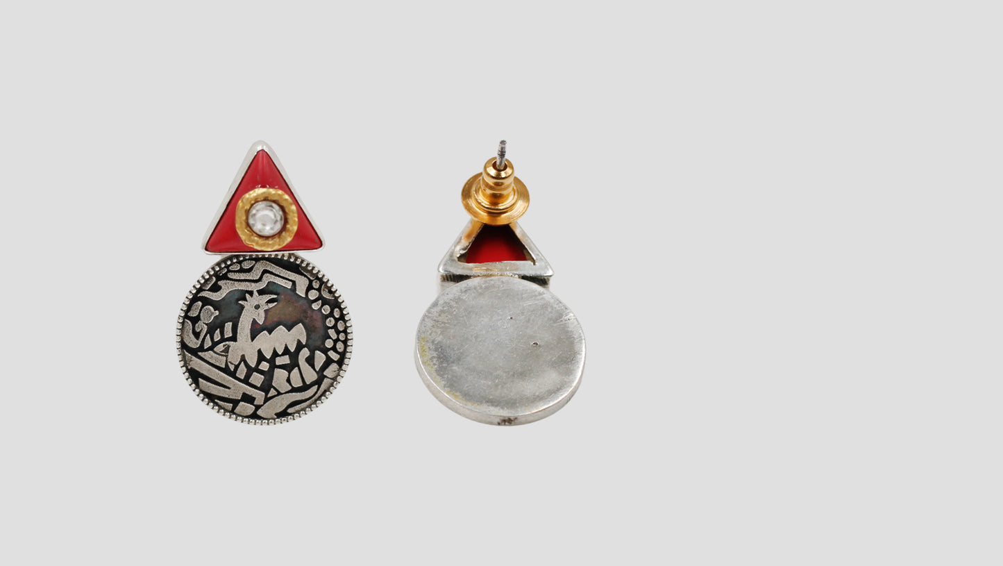 Sangeeta Boochra Handcrafted Oxidised Silver Tribal Disc Earrings