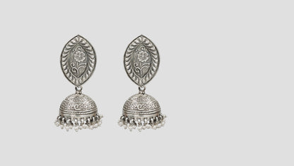 Sangeeta Boochra Handcrafted Floral Motif Silver Jhumki Earrings