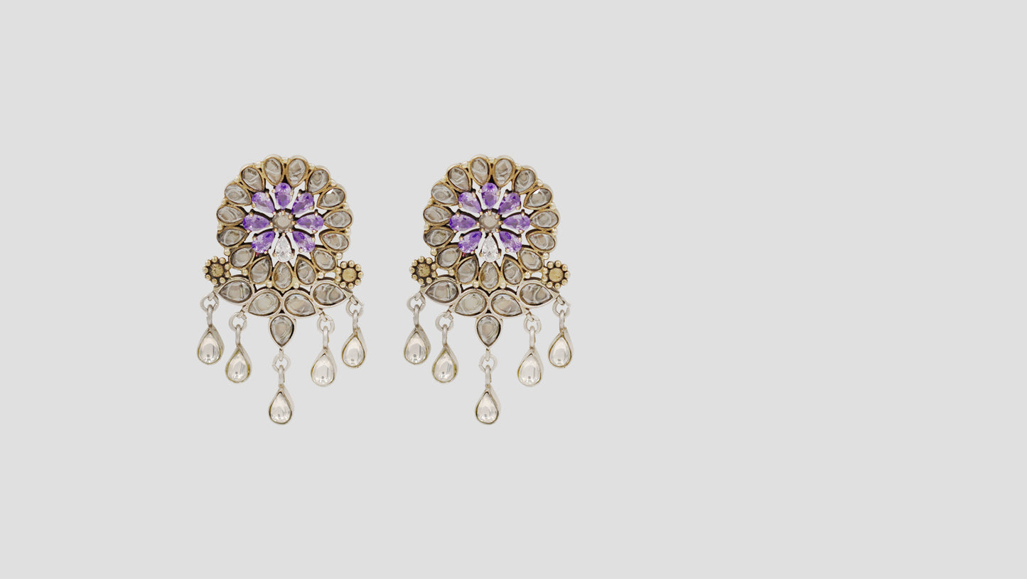 Sangeeta Boochra Artisan Dual Tone Silver Kundan Floral Earrings