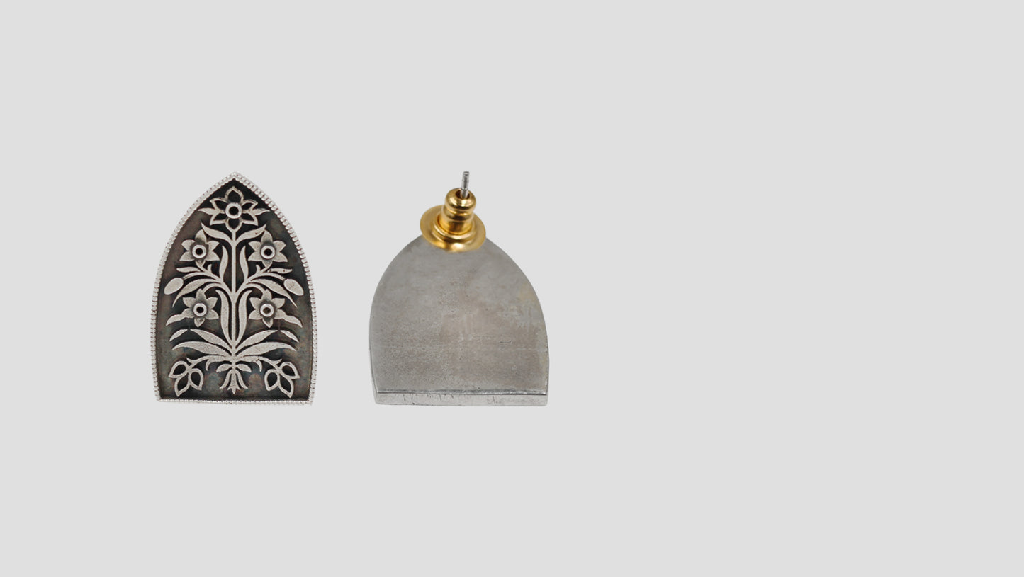 Sangeeta Boochra Handcrafted Oxidised Silver Heritage Floral Stud Earrings