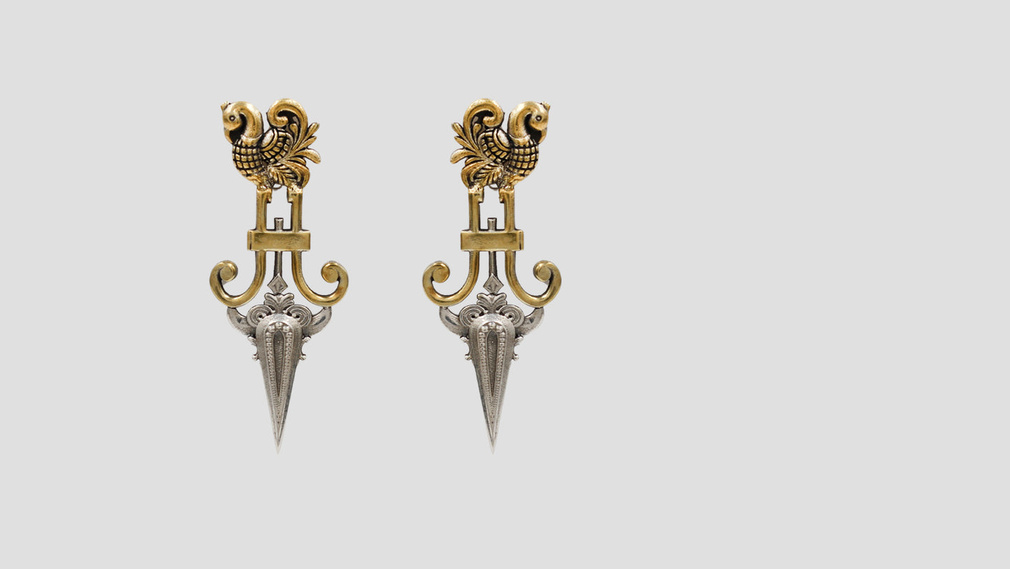 Sangeeta Boochra Handcrafted Dual Tone Peacock Motif Statement Earrings