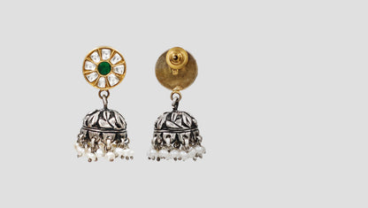 Sangeeta Boochra Dual Tone Kundan Pearl Jhumka Earrings