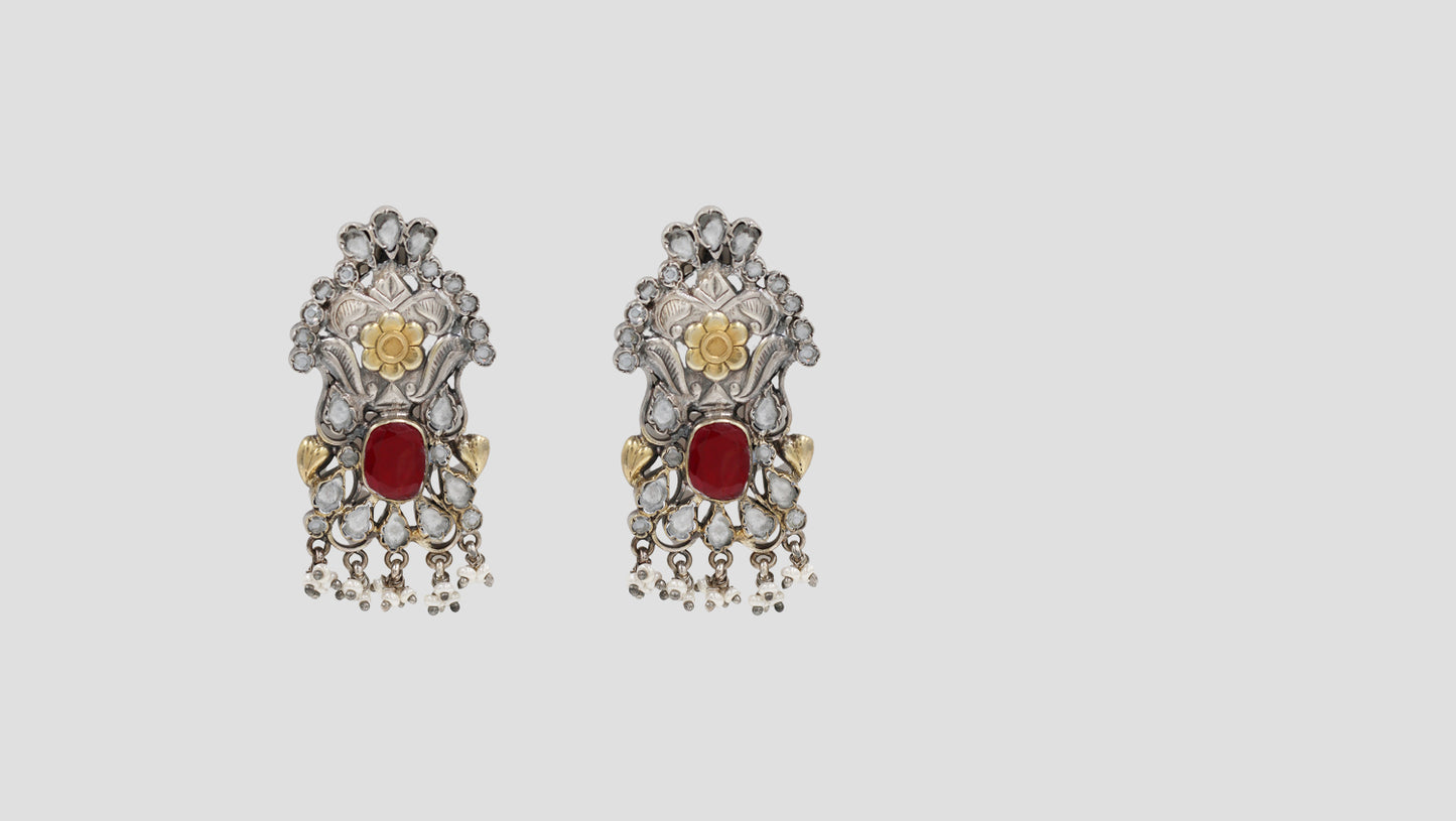 Sangeeta Boochra Floral Dual Tone Silver Earrings
