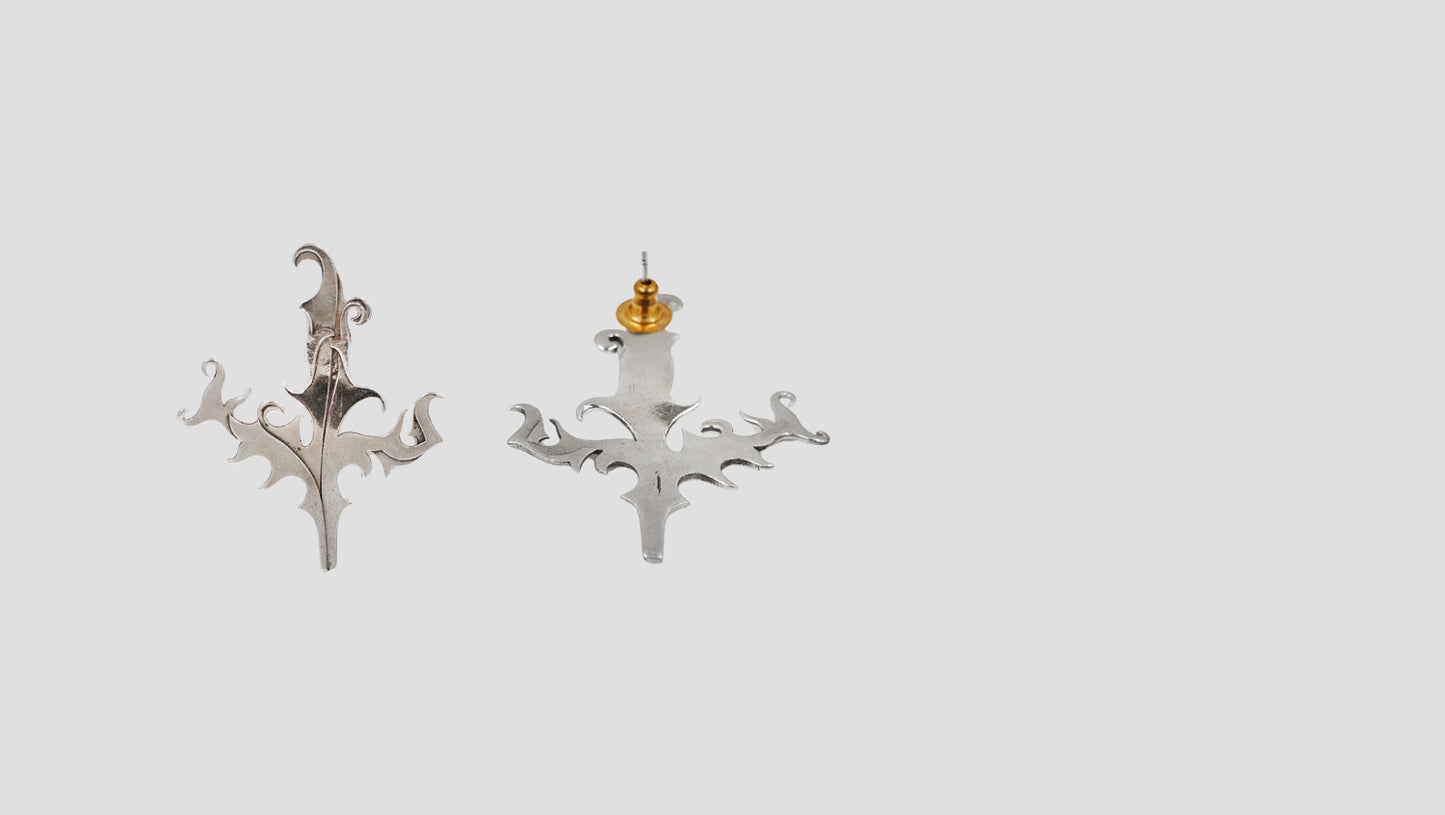 Sangeeta Boochra Handcrafted Oxidised Silver Botanical Statement Earrings