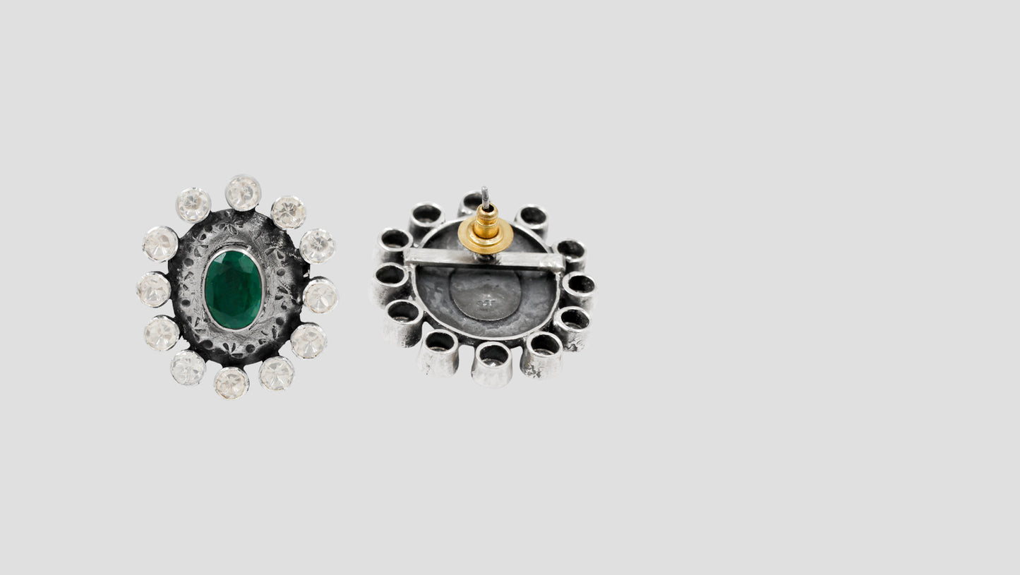 Sangeeta Boochra Emerald Glow Moissanite Silver Earrings