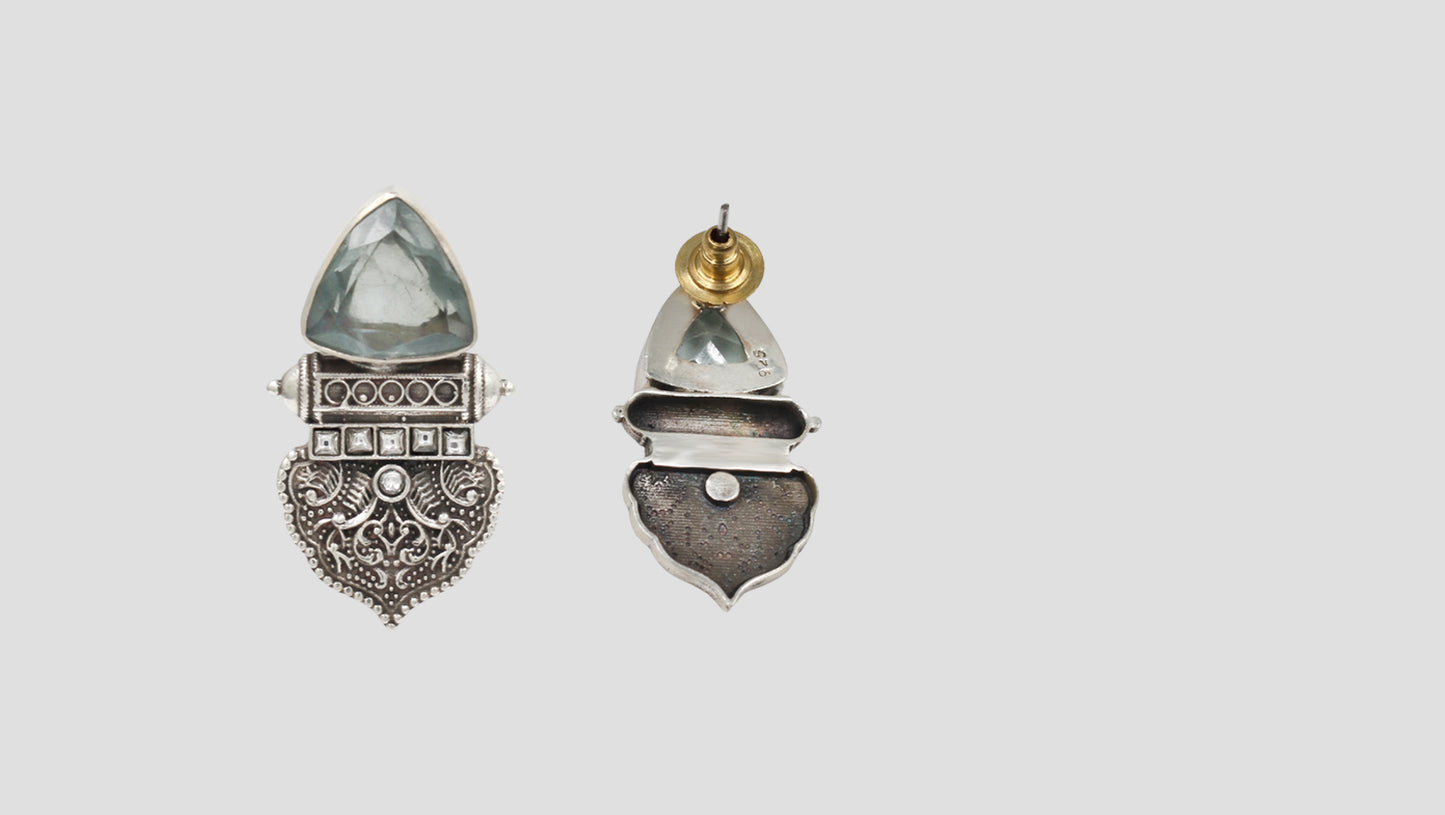 Sangeeta Boochra Contemporary Oxidised Silver Engraved Earrings