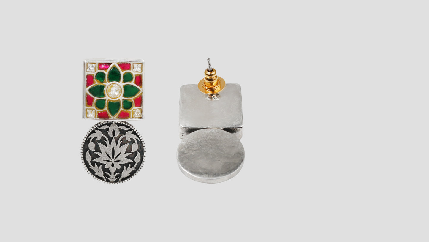 Sangeeta Boochra Handcrafted Kundan Statement Silver Earrings