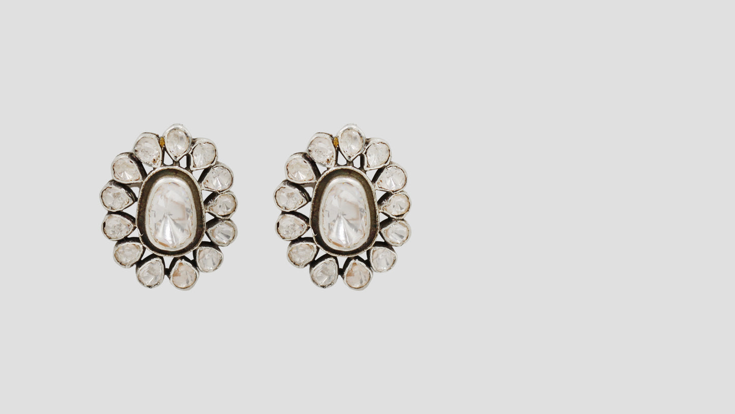 Sangeeta Boochra Handcrafted Moissanite Sterling Silver Floral Stud Earrings