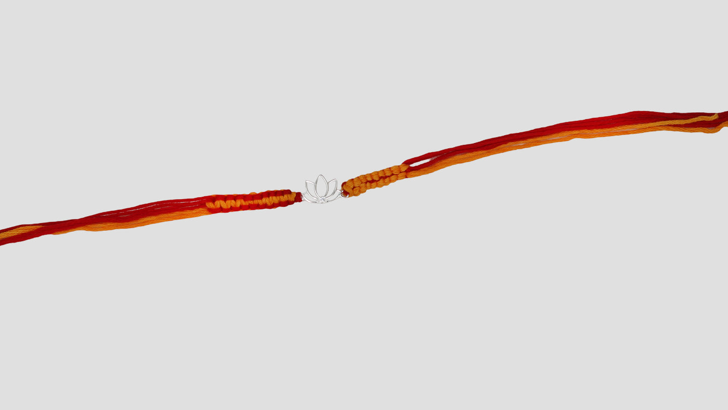 925 Sterling Silver Lotus Rakhi with Red & Orange Thread | Sangeeta Boochra