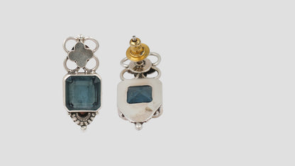 Floral Motif Oxidised Silver Earrings with Blue Stone – Sangeeta Boochra