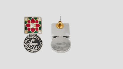 Sangeeta Boochra Floral Kundan Stone Oxidized Silver Earrings