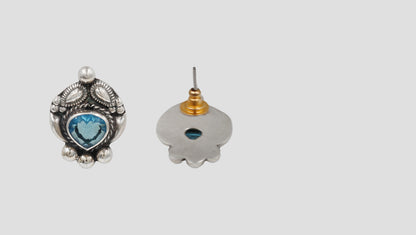 Heritage Sky Blue Heart Stone Oxidised Silver Studs | Sangeeta Boochra