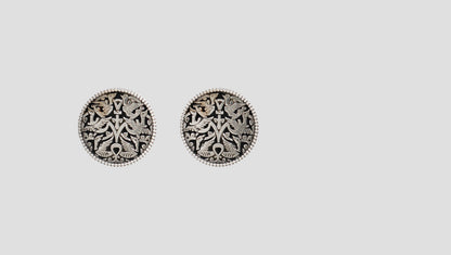 Sangeeta Boochra Folk Art Oxidised Silver Stud Earrings