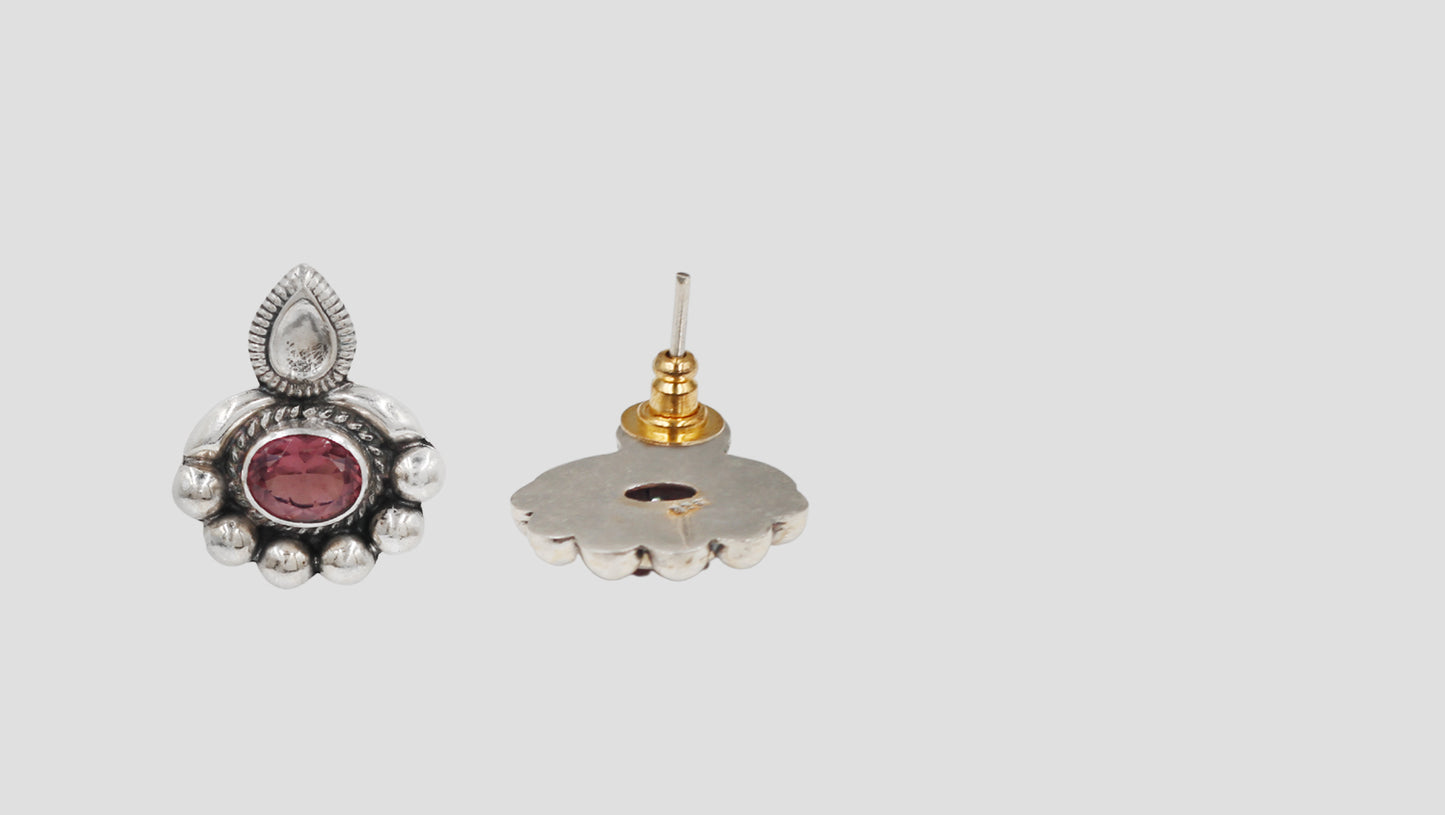 Handcrafted Oxidised Silver Ruby Red Stone Studs | Sangeeta Boochra