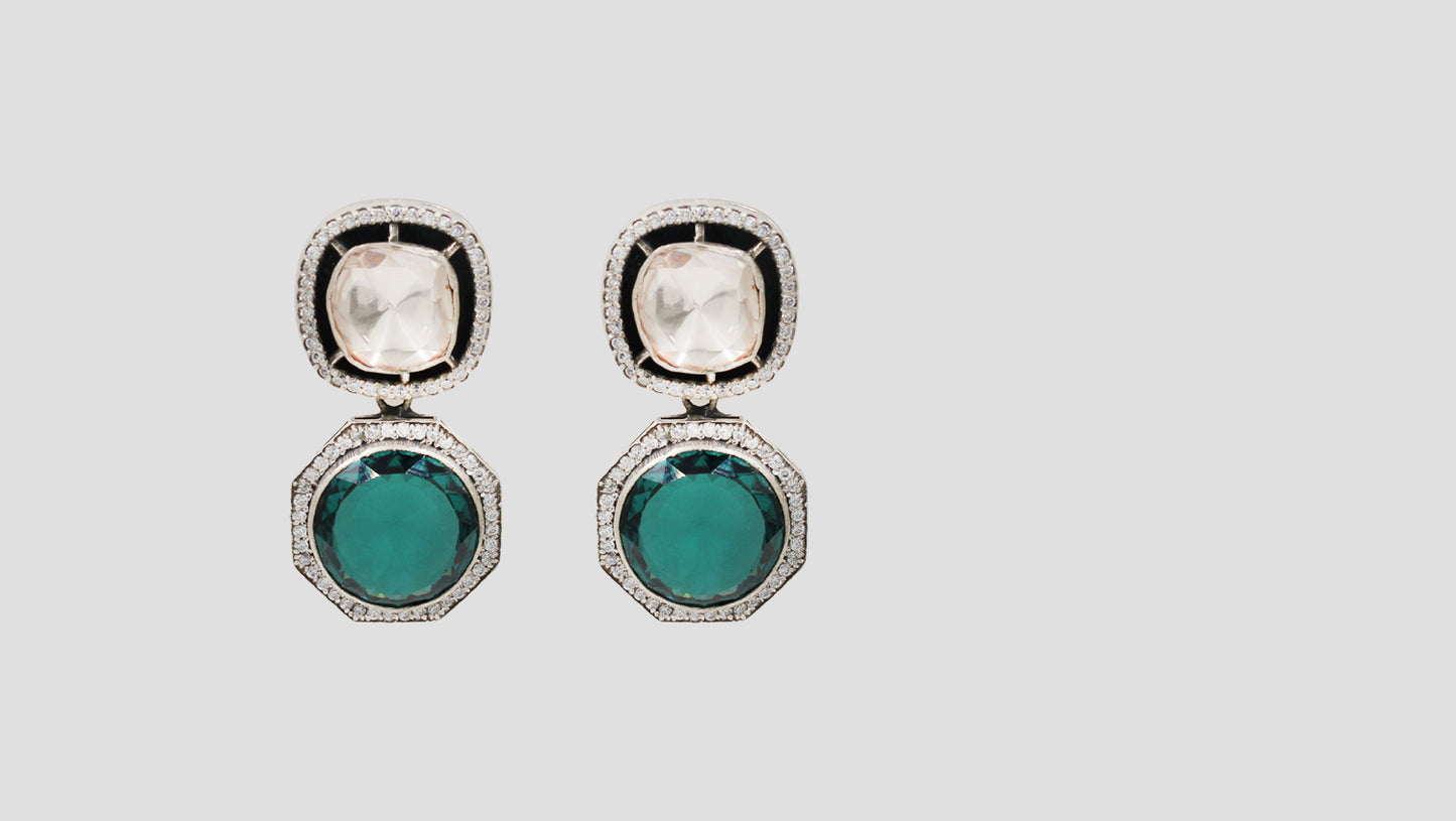 Sangeeta Boochra Moissanite & Emerald Green Drop Silver Earrings