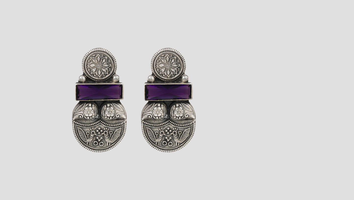 Sangeeta Boochra Tribal Motif Oxidised Silver Earrings