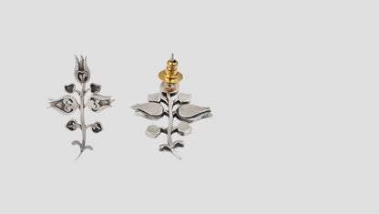 Sangeeta Boochra Oxidised Sterling Silver Floral Stem Statement Earrings