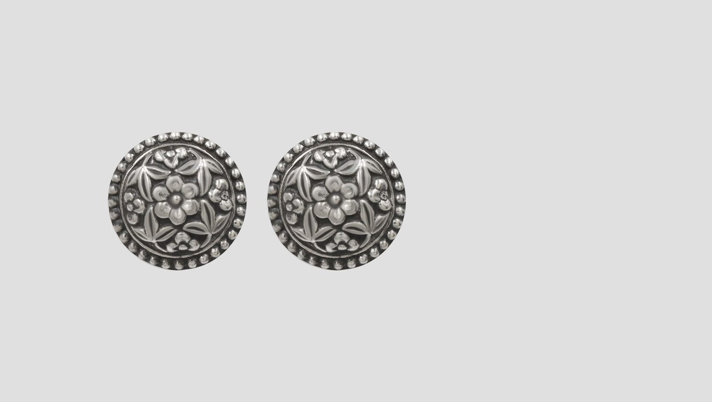 Sangeeta Boochra Handcrafted Floral Motif Oxidised Silver Earrings