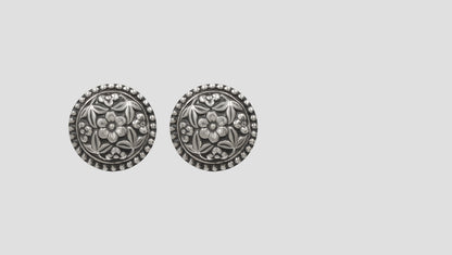 Sangeeta Boochra Handcrafted Floral Motif Oxidised Silver Earrings