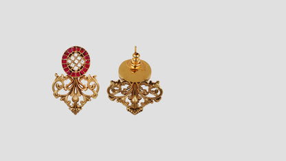 Sangeeta Boochra Gold Plated 925 Silver Red & White Kundan Statement Earrings