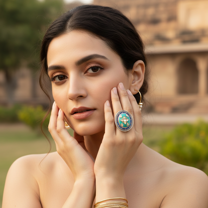 Sangeeta Boochra Turquoise & Kundan Silver Statement Ring